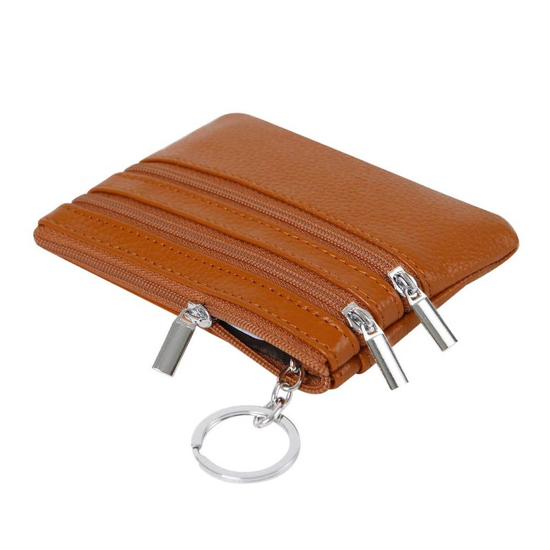 Cynure Women's Genuine Leather Coin Purse Mini Pouch Change Wallet with Keychain,brown - Image 5